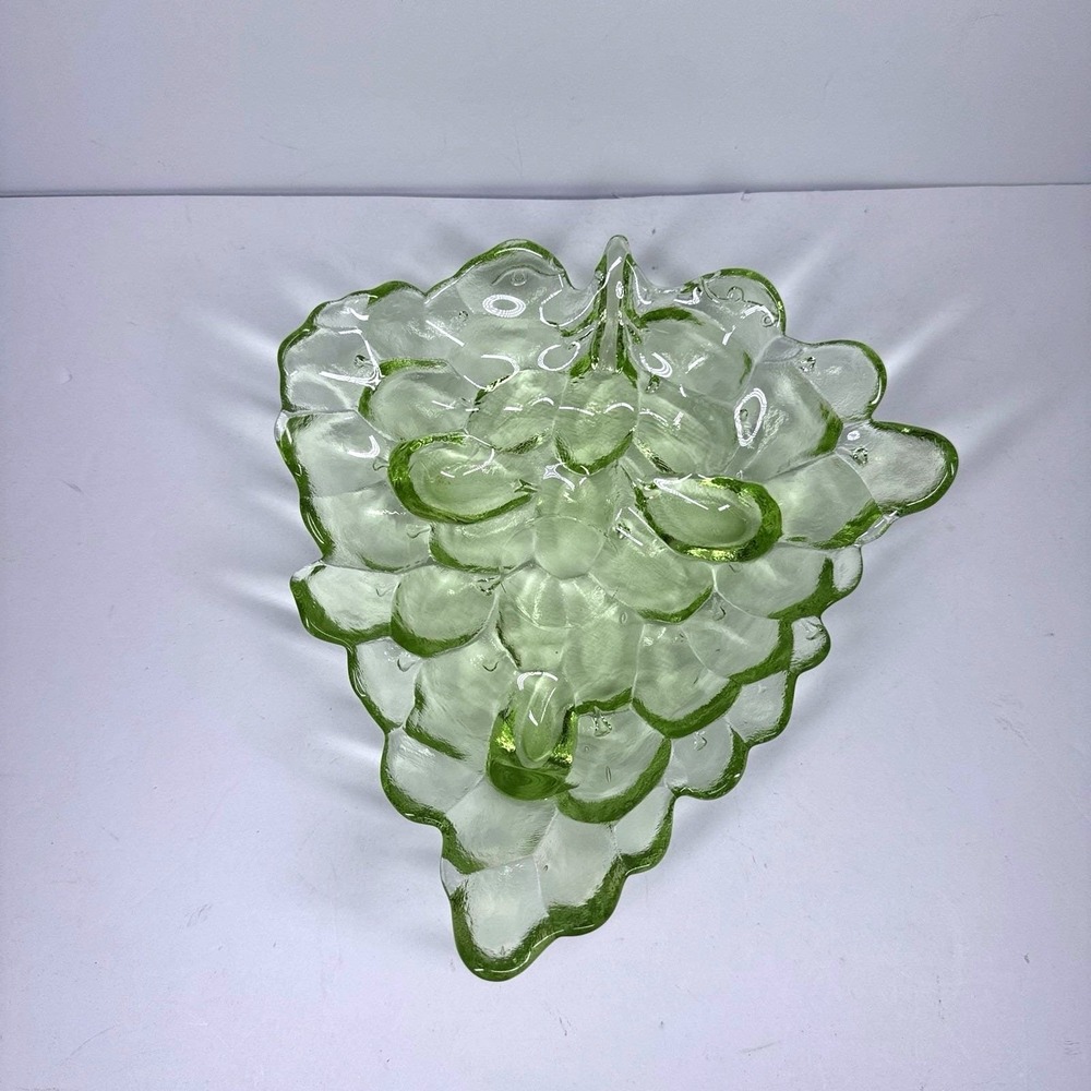 Green Depression Glass Leaf Bowl Serving Dish‎ Vintage 8in